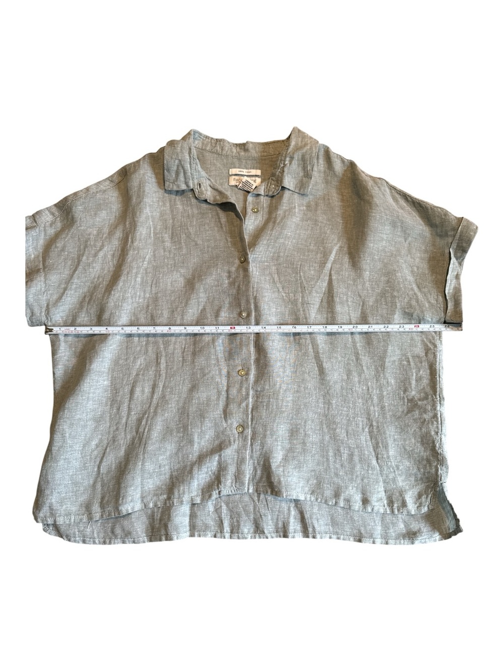 Rachel Zoe 100% Linen Short Sleeve Buttoned Top - Picture 6 of 7